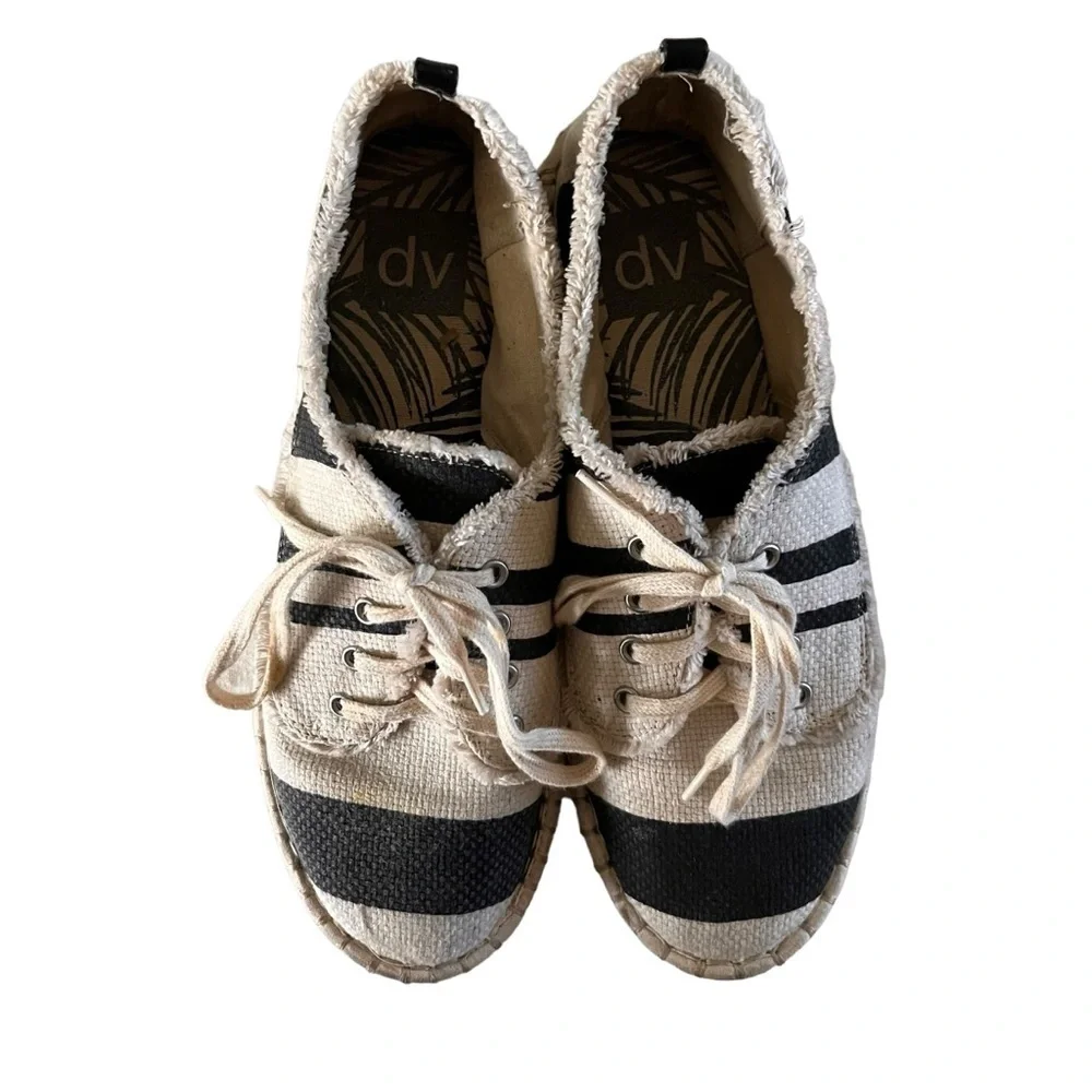 Dolce Vita DV Black Cream Stripe Espadrille Sneakers Shoes 7.5